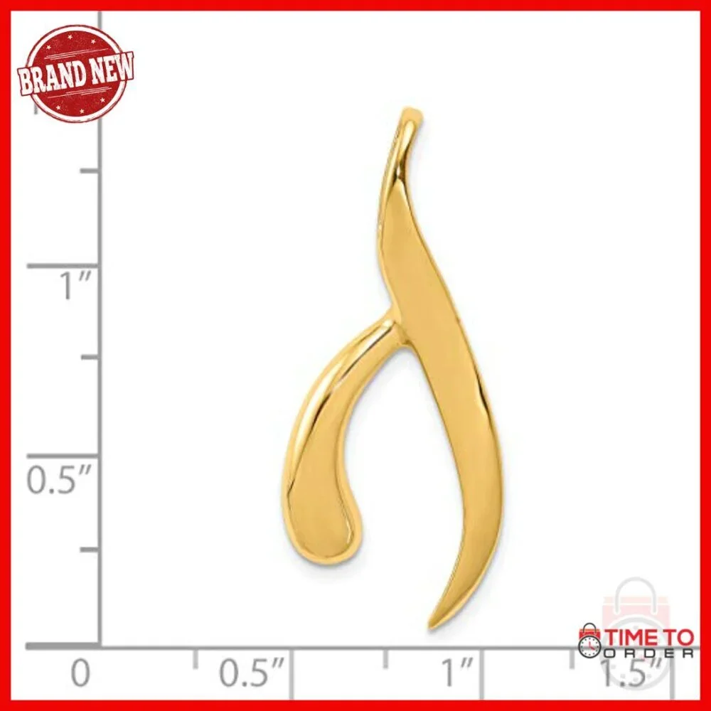 14K Yellow Gold Shin Pendant Necklace, Hebrew Letter Symbol, Religious Jewish